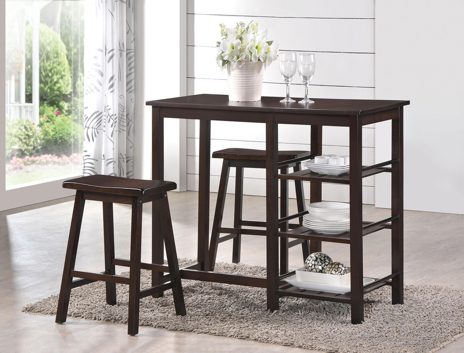 3 Piece Counter Height Set In Walnut By Homeroots | Bar Stools & Table | Modishstore