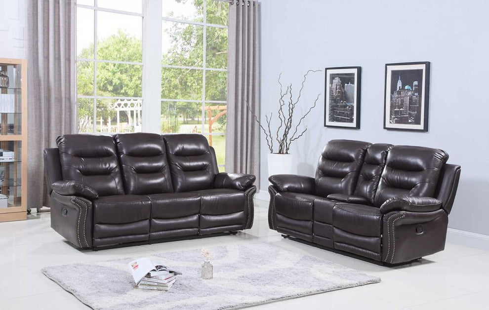 Two Piece Indoor Brown Faux Leather Five Person Seating Set By Homeroots | Sofa Set | Modishstore - 2
