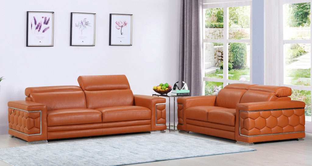 Modern Camel Leather Sofa And Loveseat  By Homeroots | Sofa Set | Modishstore - 2