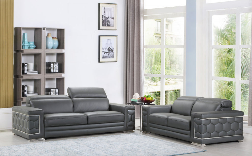 71" X 41" X 29" Modern Dark Gray Leather Sofa And Loveseat By Homeroots | Sofa Set | Modishstore - 6