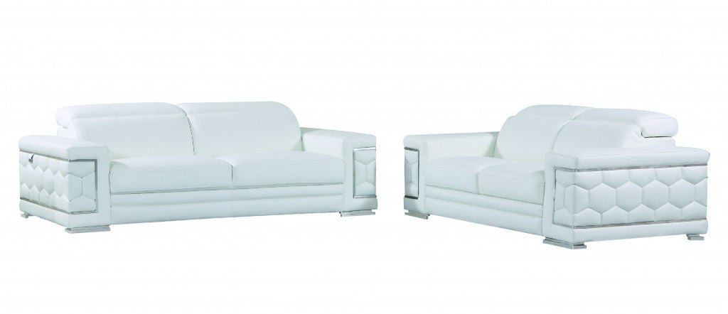 Two Piece Indoor White Italian Leather Five Person Seating Set By Homeroots | Sofa Set | Modishstore - 5
