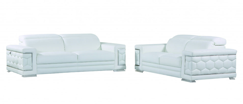 Two Piece Indoor White Italian Leather Five Person Seating Set By Homeroots | Sofa Set | Modishstore - 5
