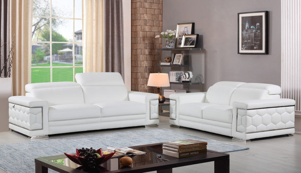 Two Piece Indoor White Italian Leather Five Person Seating Set By Homeroots | Sofa Set | Modishstore - 6