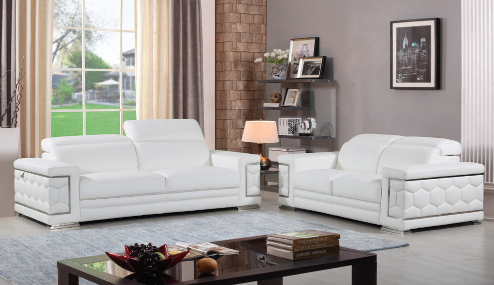 Two Piece Indoor White Italian Leather Five Person Seating Set By Homeroots | Sofa Set | Modishstore - 6