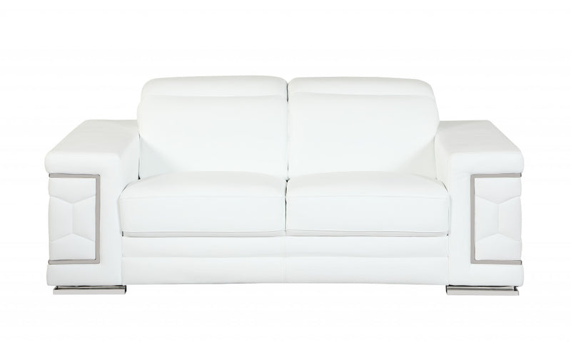 Two Piece Indoor White Italian Leather Five Person Seating Set By Homeroots | Sofa Set | Modishstore