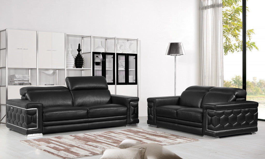 71" X 41" X 29" Modern Black Leather Sofa And Loveseat By Homeroots | Sofa Set | Modishstore - 6