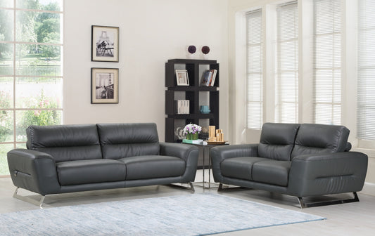 Modern Dark Gray Leather Sofa And Loveseat By Homeroots - 343845 | Loveseats | Modishstore