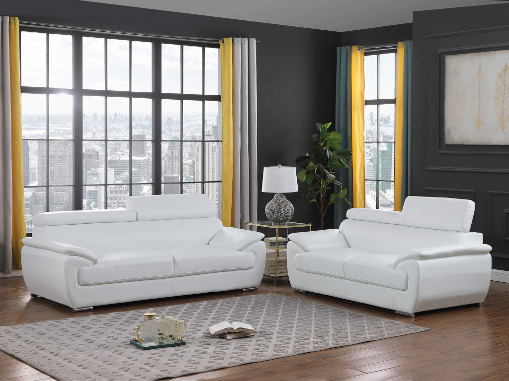 69" X 38" X 32To 39" Modern White Leather Sofa And Loveseat By Homeroots | Sofa Set | Modishstore - 5