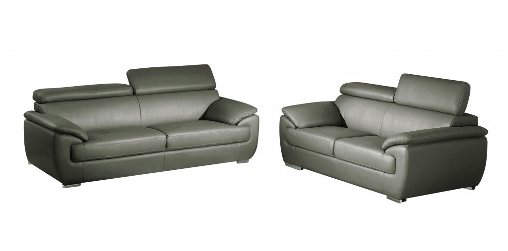 69 X 38  X 32To 39 Modern Gray Leather Sofa And Loveseat By Homeroots