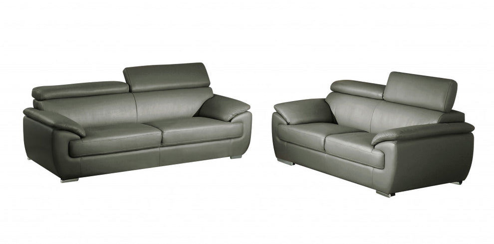 69 X 38 X 32To 39 Modern Gray Leather Sofa And Loveseat By Homeroots | Sofa Set | Modishstore - 4
