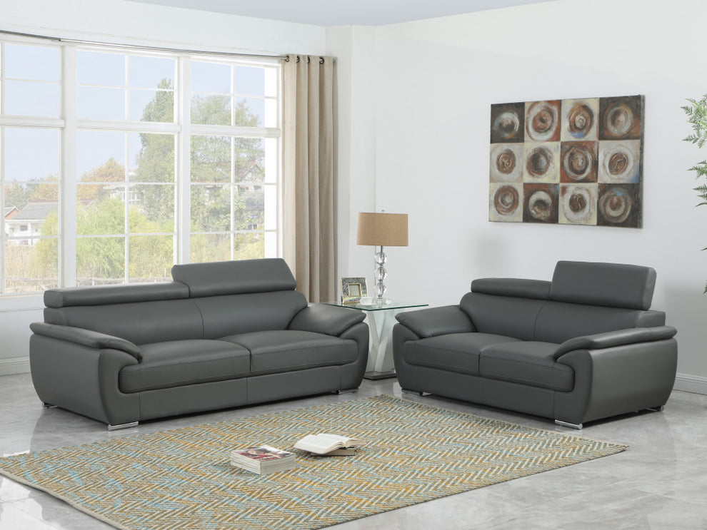 69 X 38 X 32To 39 Modern Gray Leather Sofa And Loveseat By Homeroots | Sofa Set | Modishstore - 5
