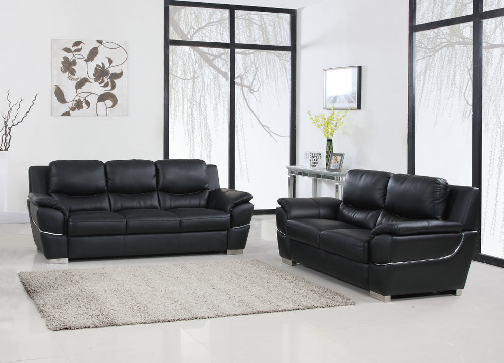 Modern Black Leather Sofa And Loveseat By Homeroots - 343860 | Sofa Set | Modishstore - 2