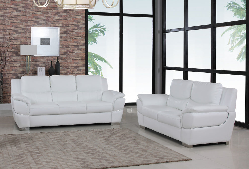 Modern White Leather Sofa And Loveseat By Homeroots - 343861 | Sofa Set | Modishstore - 2