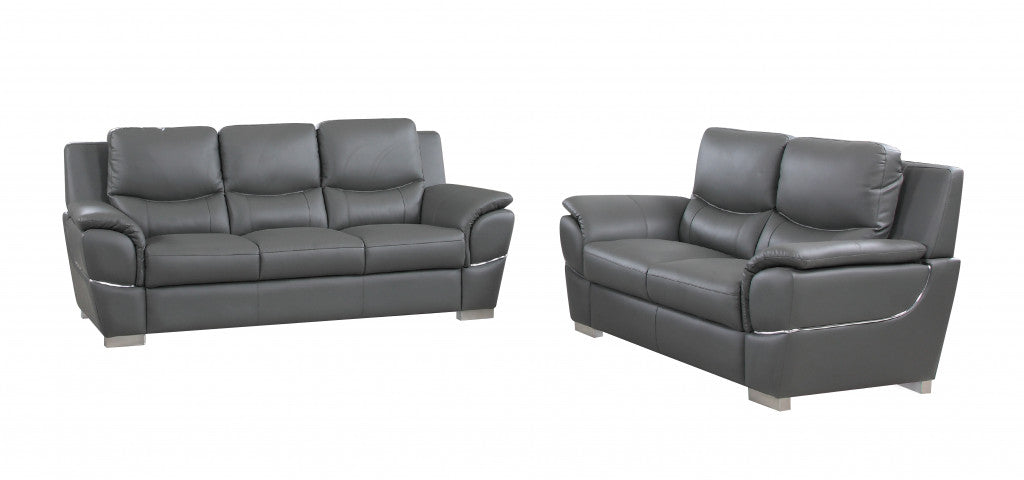 69'" X 34'" X 35'" Modern Gray Leather Sofa And Loveseat By Homeroots | Sofa Set | Modishstore - 3