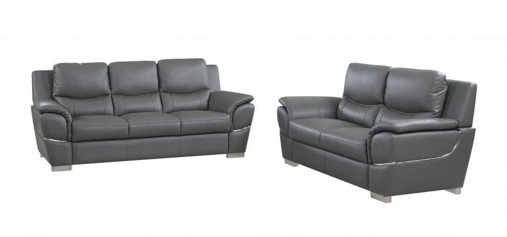 69'" X 34'" X 35'" Modern Gray Leather Sofa And Loveseat By Homeroots | Sofa Set | Modishstore - 3