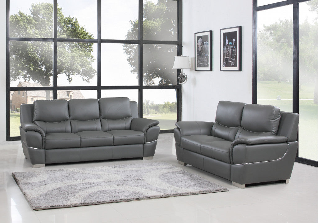 69'" X 34'" X 35'" Modern Gray Leather Sofa And Loveseat By Homeroots | Sofa Set | Modishstore - 5