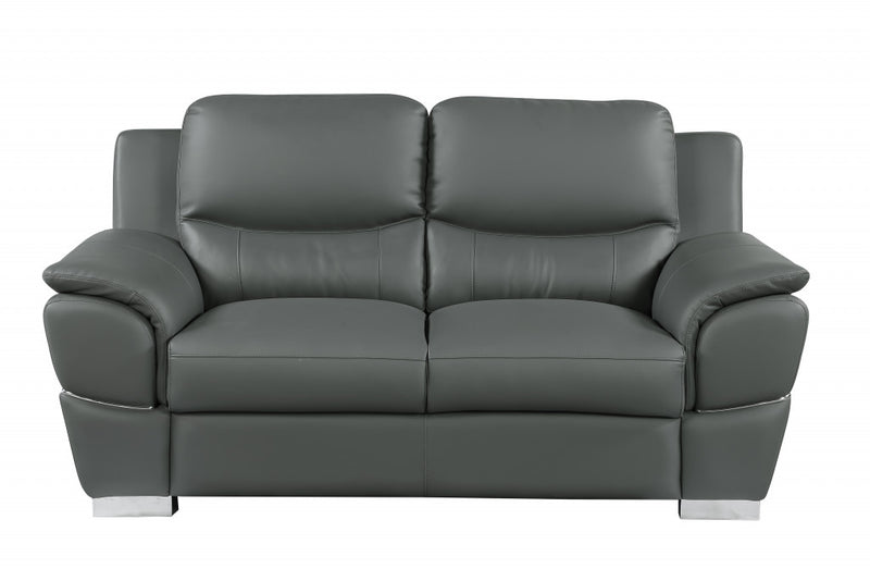 69'" X 34'" X 35'" Modern Gray Leather Sofa And Loveseat By Homeroots | Sofa Set | Modishstore