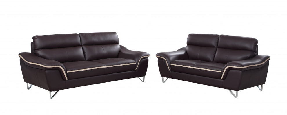 69'" X 36" X 40'" Modern Brown Leather Sofa And Loveseat By Homeroots | Sofa Set | Modishstore - 5