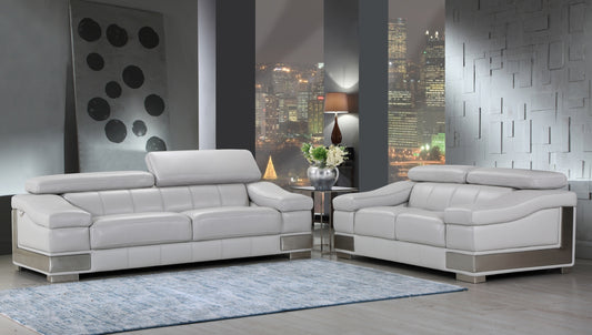 Modern Light Gray Leather Sofa And Loveseat By Homeroots | Sofa Set | Modishstore