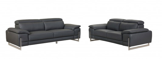 Modern Dark Gray Leather Sofa And Loveseat By Homeroots - 343866 | Sofa Set | Modishstore