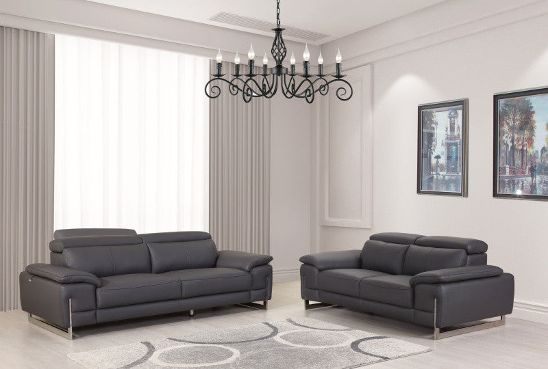 Modern Dark Gray Leather Sofa And Loveseat By Homeroots - 343866 | Sofa Set | Modishstore - 2