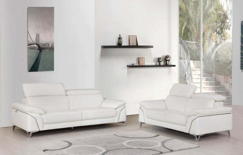 Modern White Leather Sofa And Loveseat By Homeroots - 343868 | Sofa Set | Modishstore - 2