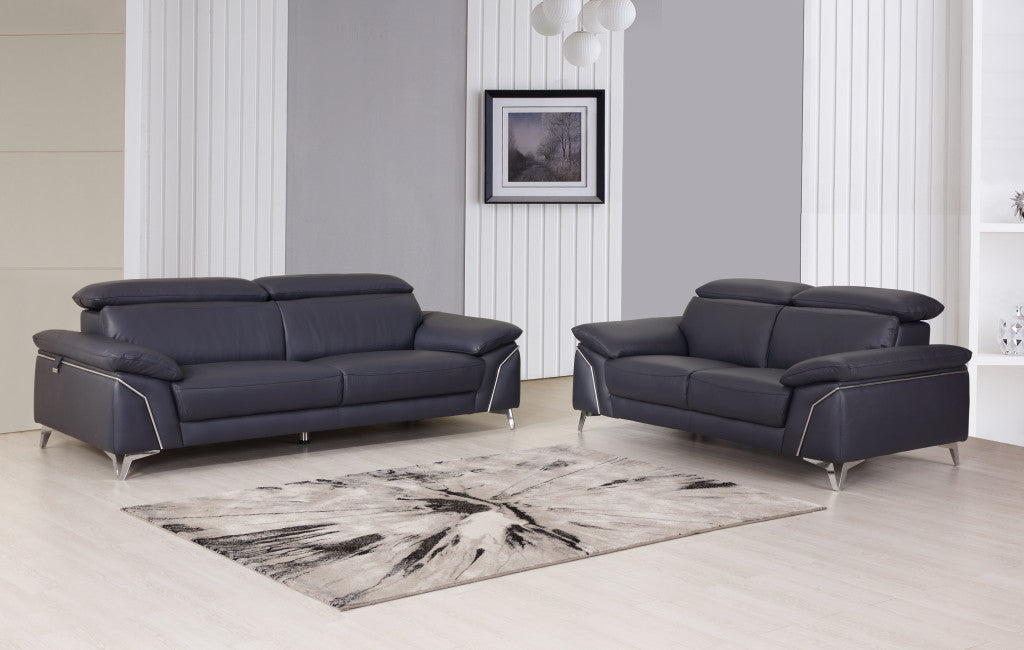 68'" X 41'"  X 39'" Modern Navy Leather Sofa And Loveseat By Homeroots