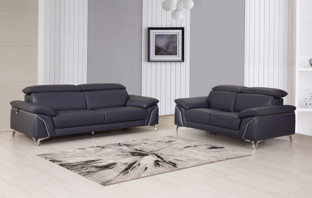68'" X 41'" X 39'" Modern Navy Leather Sofa And Loveseat By Homeroots | Sofa Set | Modishstore - 6