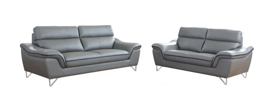 Modern Gray Leather Sofa And Loveseat By Homeroots - 343870 | Sofa Set | Modishstore