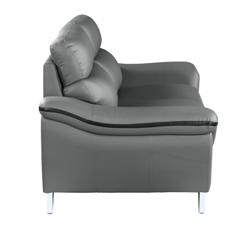Modern Gray Leather Sofa And Loveseat By Homeroots - 343870 | Sofa Set | Modishstore - 3