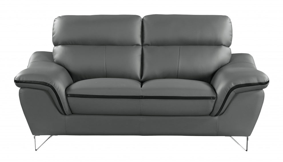 Modern Gray Leather Sofa And Loveseat By Homeroots - 343870 | Sofa Set | Modishstore - 4