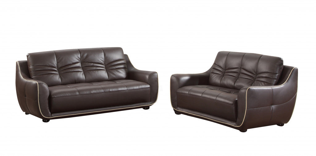 Modern Brown Leather Sofa And Loveseat By Homeroots - 343871 | Sofa Set | Modishstore