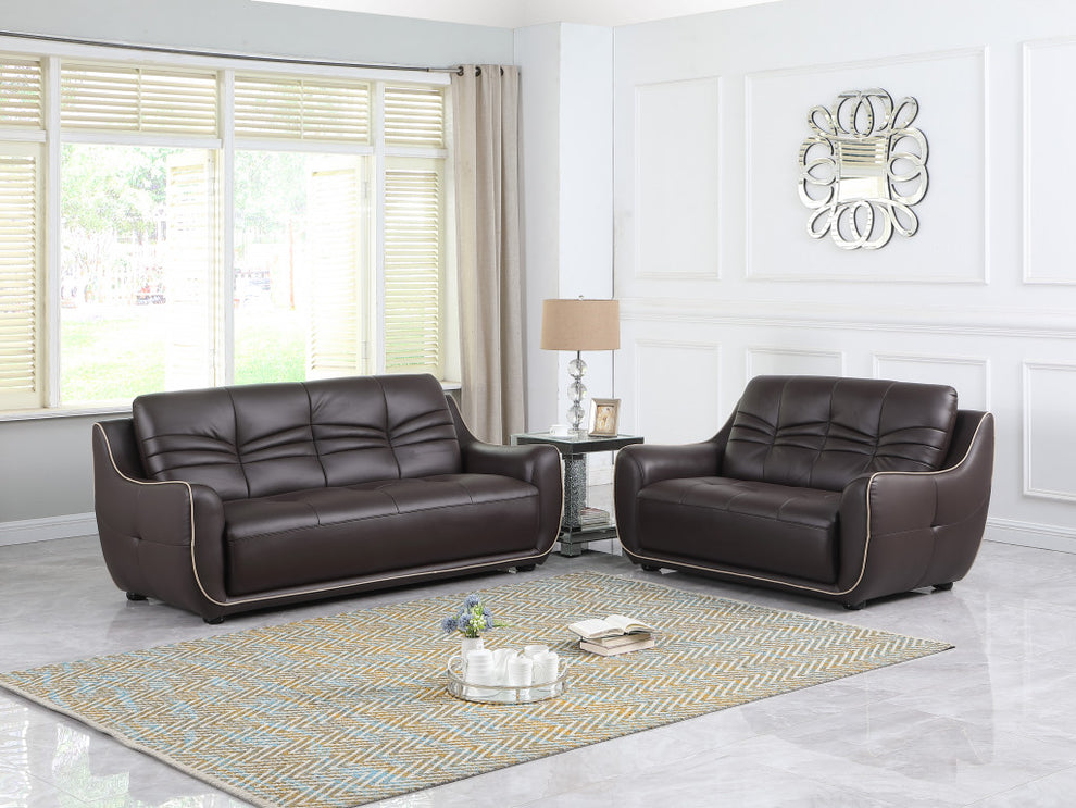 Modern Brown Leather Sofa And Loveseat By Homeroots - 343871 | Sofa Set | Modishstore - 2