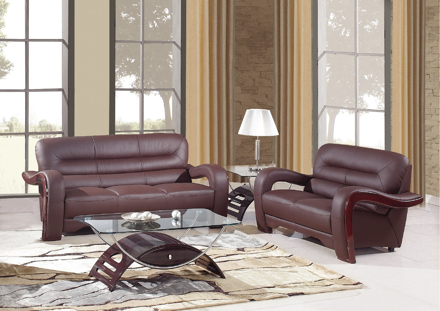 Modern Brown Leather Sofa And Loveseat By Homeroots - 343873 | Sofa Set | Modishstore - 2
