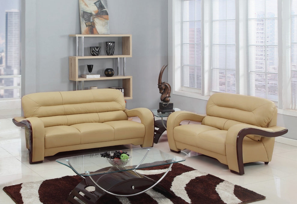 55.9'" X 35.8'" X 34.3'" Modern Beige Leather Sofa And Loveseat By Homeroots | Sofa Set | Modishstore - 2