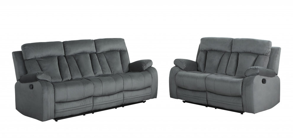 Two Piece Gray Microfiber Five Person Seating Set By Homeroots | Sofa Set | Modishstore - 4