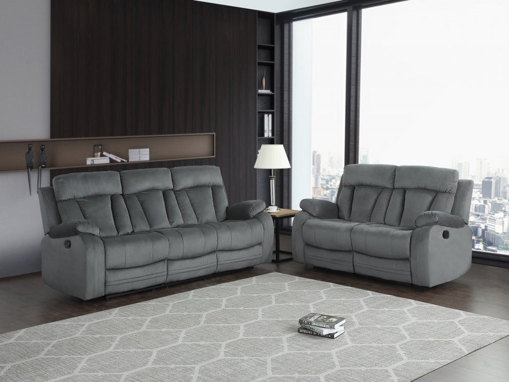 Two Piece Gray Microfiber Five Person Seating Set By Homeroots | Sofa Set | Modishstore - 5