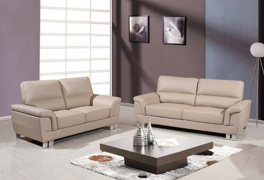 Modern Beige Leather Sofa And Loveseat By Homeroots - 343895 | Sofa Set | Modishstore