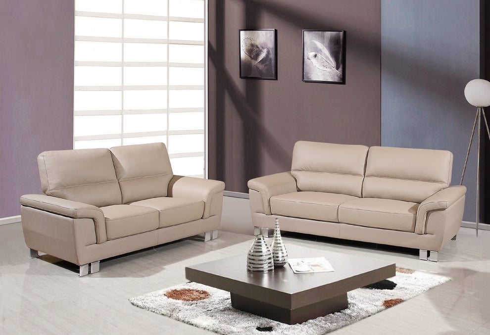 Modern Beige Leather Sofa And Loveseat By Homeroots - 343895 | Sofa Set | Modishstore - 2
