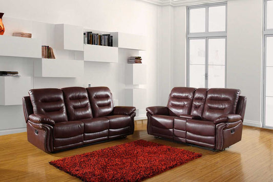 Modern Burgundy Sofa With Console Loveseat By Homeroots | Sofa Set | Modishstore