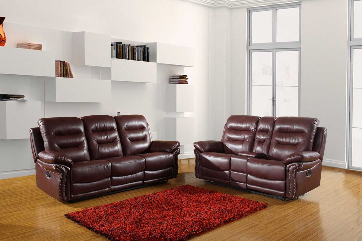 Modern Burgundy Sofa With Console Loveseat By Homeroots | Sofa Set | Modishstore - 2