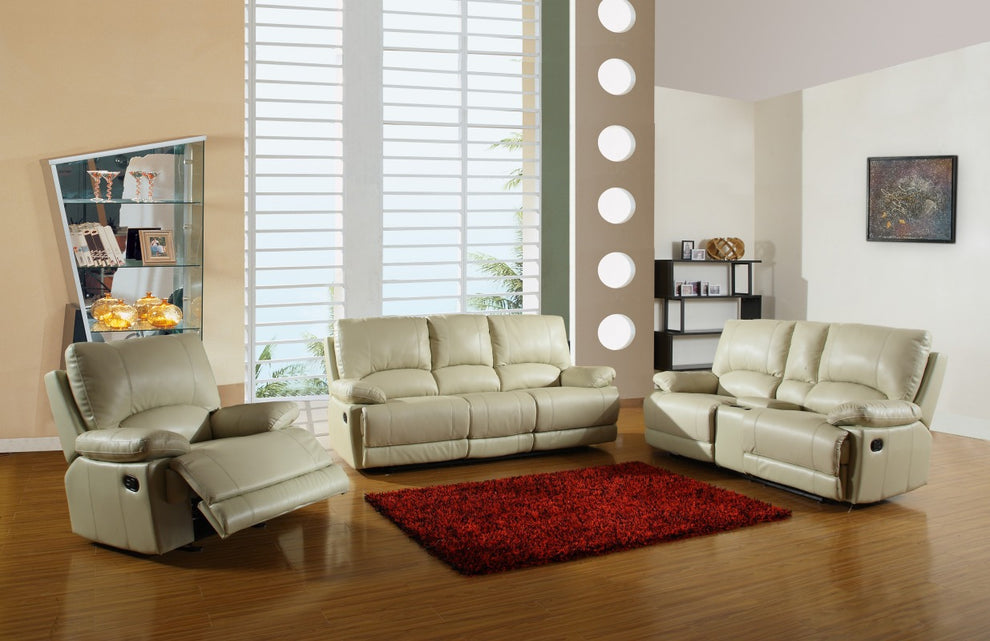 Three Piece Beige Leather Match Six Person Seating Set By Homeroots | Sofa Set | Modishstore - 2