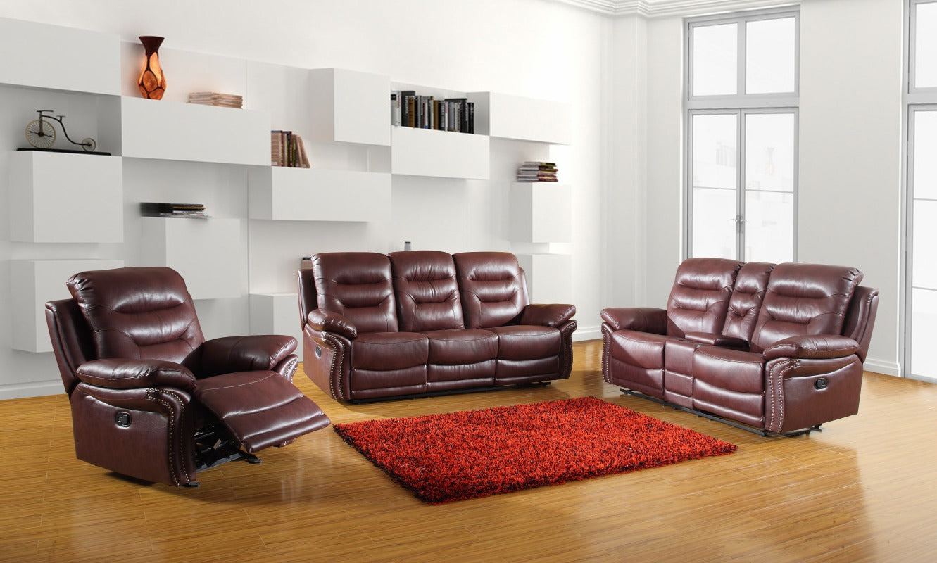 Three Piece Burgundy Leather Match Six Person Seating Set By Homeroots