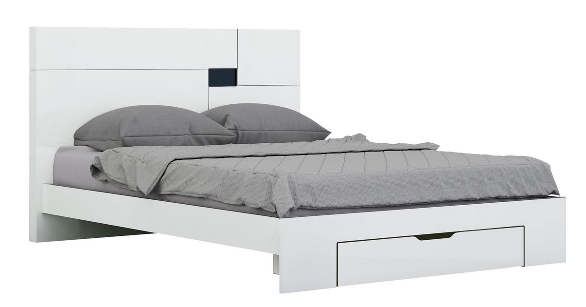 Modern California King White High Gloss Bed By Homeroots - 343912 | Beds | Modishstore