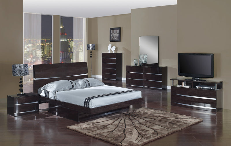 4Pc California King Modern Wenge High Gloss Bedroom Set By Homeroots - 343926 | Bedroom Sets | Modishstore