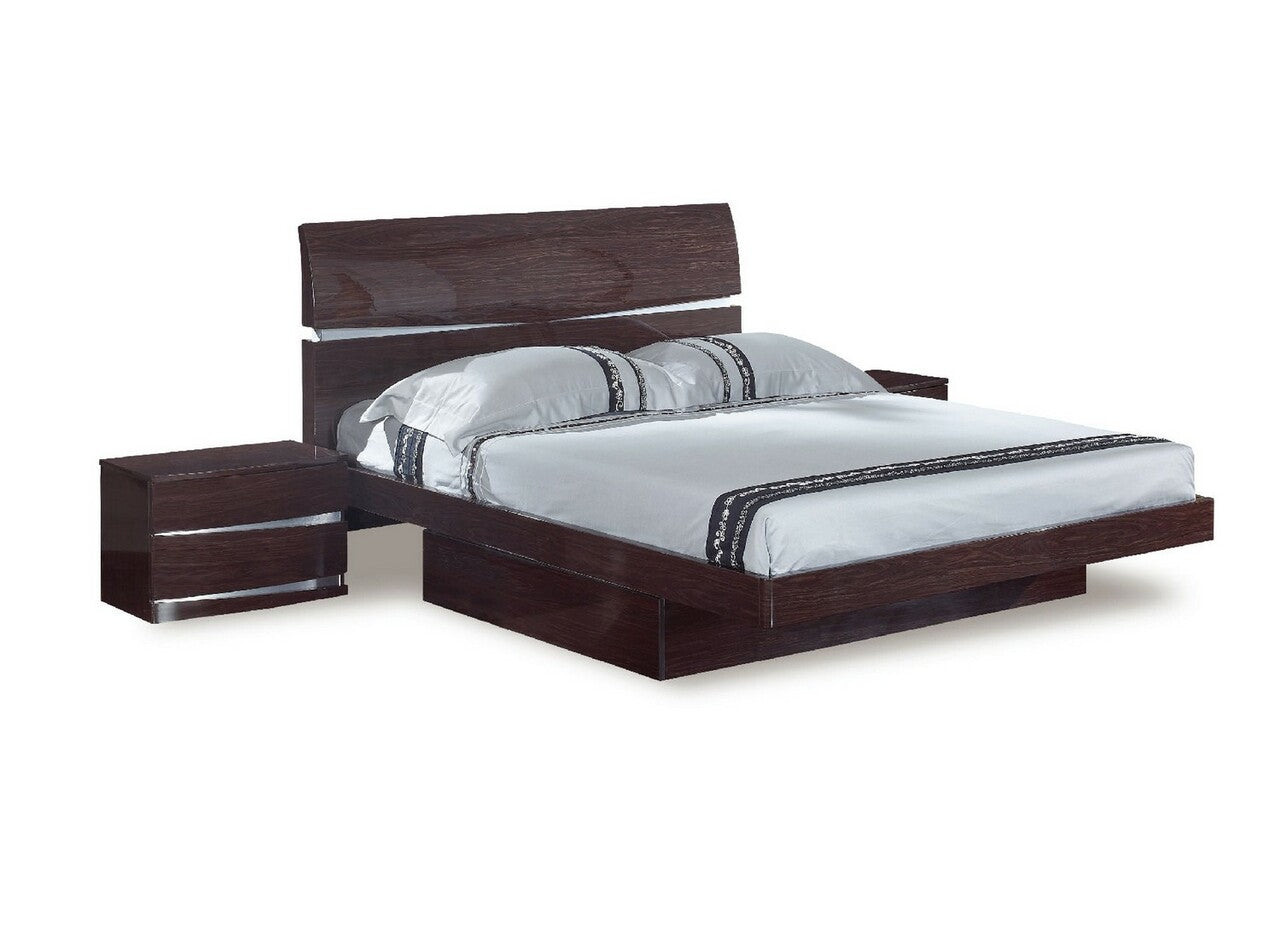 4Pc Queen Modern Wenge High Gloss Bedroom Set By Homeroots - 343942 | Bedroom Sets | Modishstore