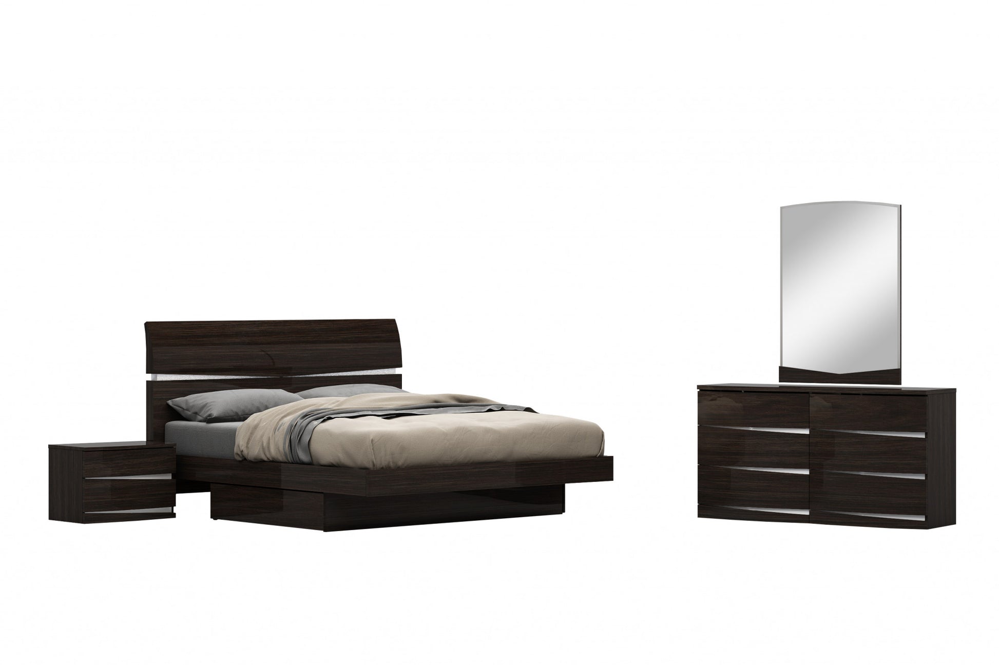 4Pc Queen Modern Wenge High Gloss Bedroom Set By Homeroots - 343942 | Bedroom Sets | Modishstore - 5