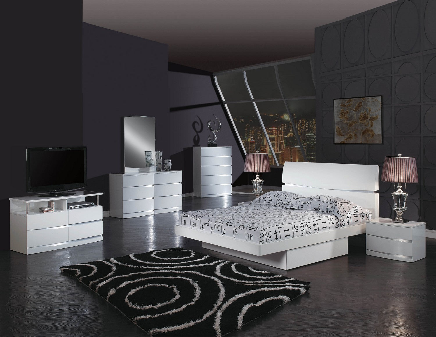 4Pc Queen Modern White High Gloss Bedroom Set By Homeroots - 343943 | Bedroom Sets | Modishstore