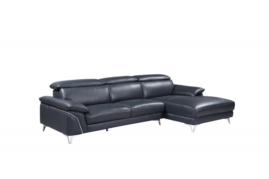 114'' X 67'' X 39'' Modern Blue Genuine Italian Leather Sectional By Homeroots | Sectional | Modishstore