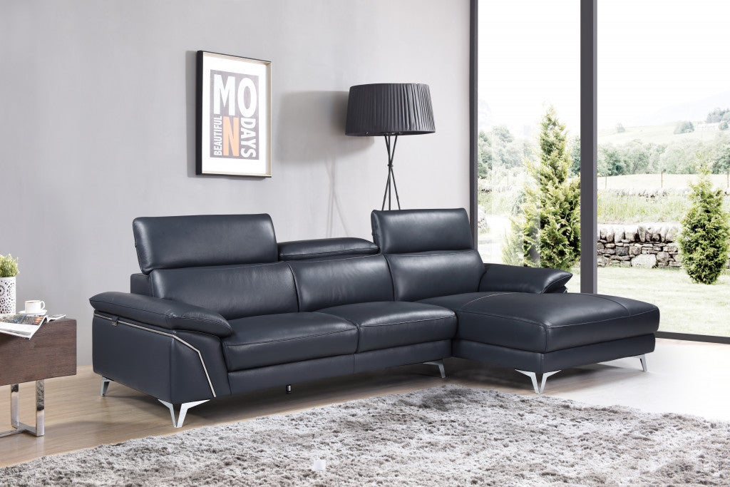 114'' X 67'' X 39'' Modern Blue Genuine Italian Leather Sectional By Homeroots | Sectional | Modishstore - 2